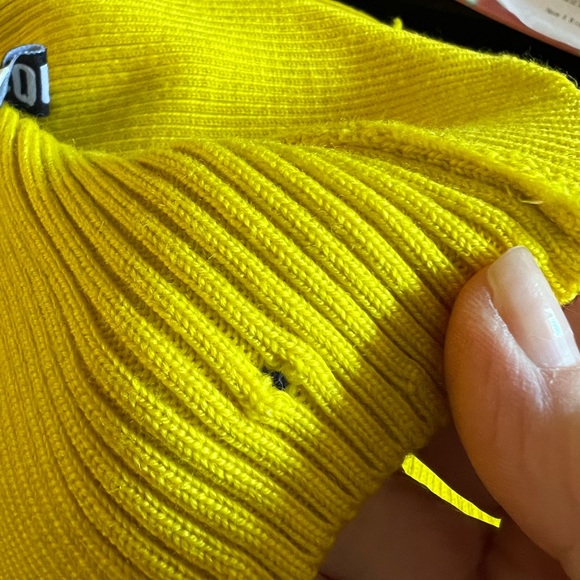 JACQUEMUS asymmetrical navy and yellow turtleneck sweater with ties, size 36 - Picture 8 of 9